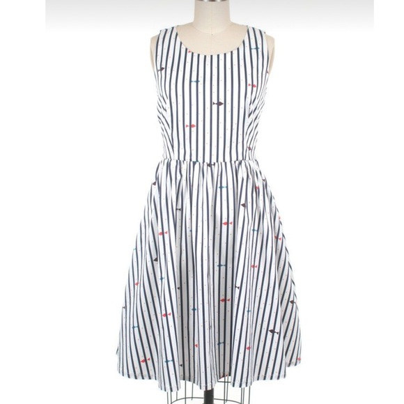 WOMEN’S FROCK SHOP RETRO VINTAGE STYLE FIT & FLARE STRIPED‎ DRESS SCOOP NECK EUC - Picture 1 of 11